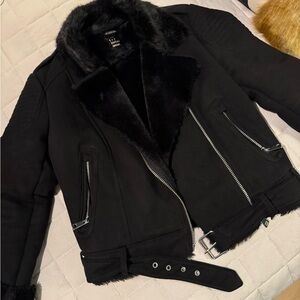 ZARA Black Faux Fur Lined Jacket